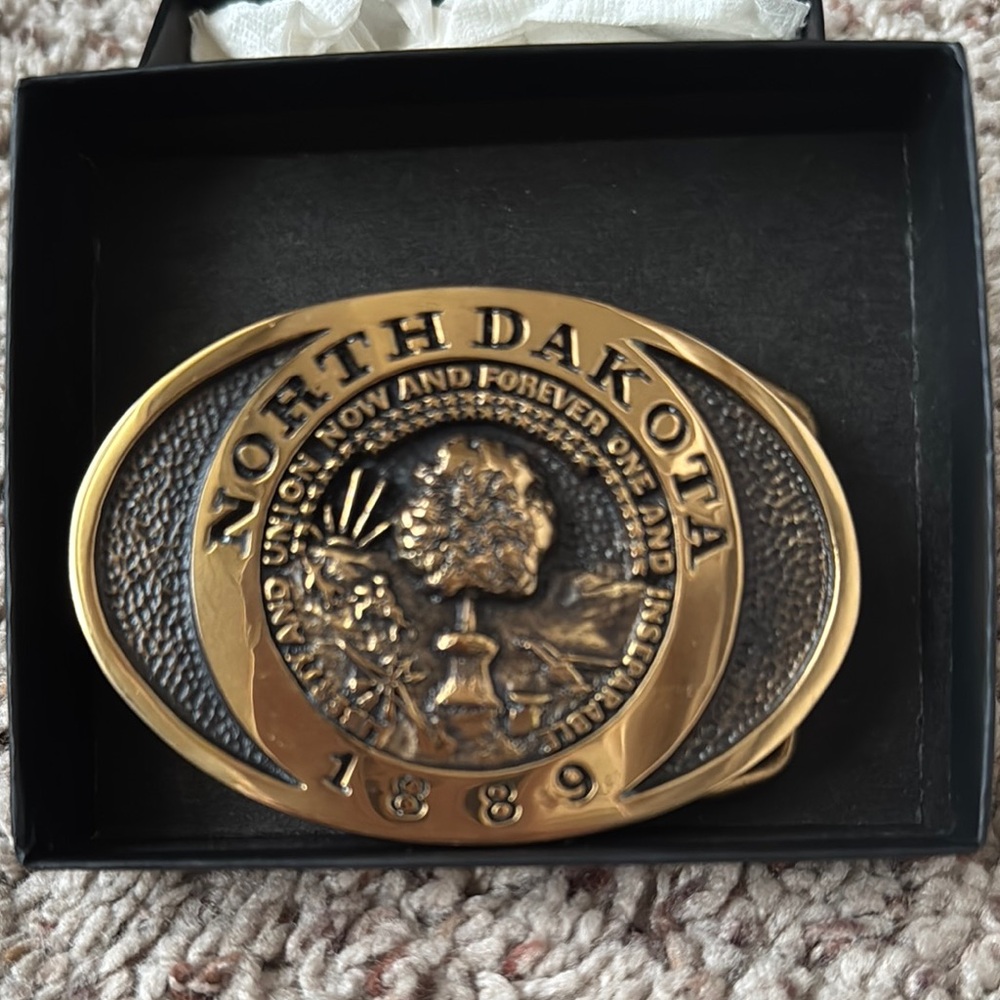 North Dakota State Seal Solid Brass Belt Buckle